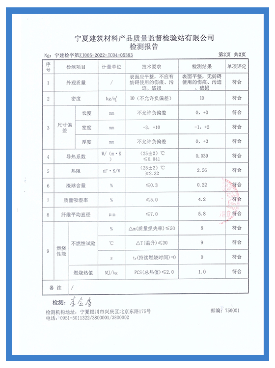 玻璃棉產品檢測報告